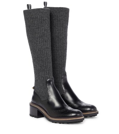 CHLOÉ Franne wool and leather knee-high boots