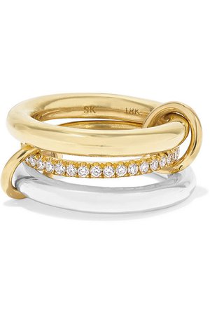 Spinelli Kilcollin | Set of three 18-karat gold, sterling silver and diamond rings | NET-A-PORTER.COM