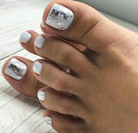 White silver NailArt toe | Toe nail color, Cute toe nails, Summer toe nails