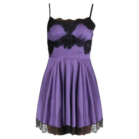 Dolce and Gabbana Purple Black Lace Chemise A-line Mini Short Dress Lingerie DG For Sale at 1stDibs