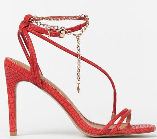 red ankle chain heels