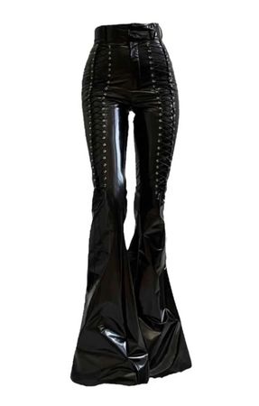 high rise black latex/or leather pants