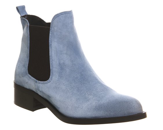 Office Corsa Pointed Low Block Heel boots Light Blue Suede - Ankle Boots
