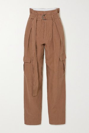 Space For Giants Belted Linen Pants - Brown