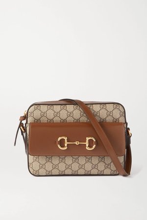 Brown 1955 small horsebit-detailed leather-trimmed printed coated-canvas shoulder bag | Gucci | NET-A-PORTER
