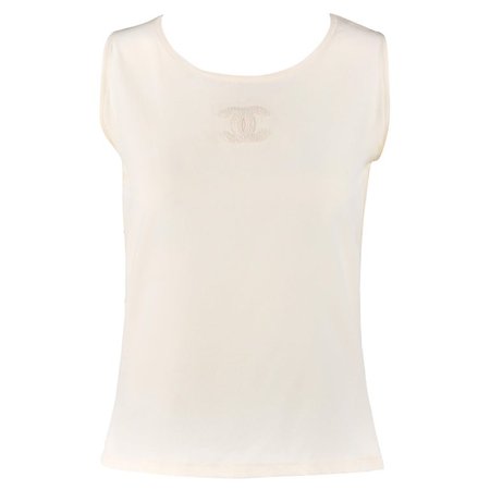 CHANEL c.1980’s Ivory Silk Embroidered Sleeveless Tank Top CC Boutique For Sale at 1stdibs