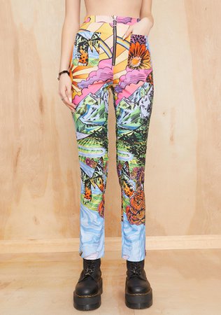 Current Mood Trippy Landscape Print Pants - Rainbow Multi | Dolls Kill