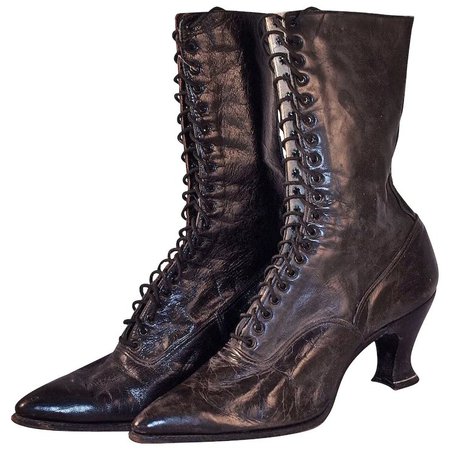 VICTORIAN High-Top Hand Made High Top Boots/Shoes - Black Leather : DejaVu a Deux | Ruby Lane