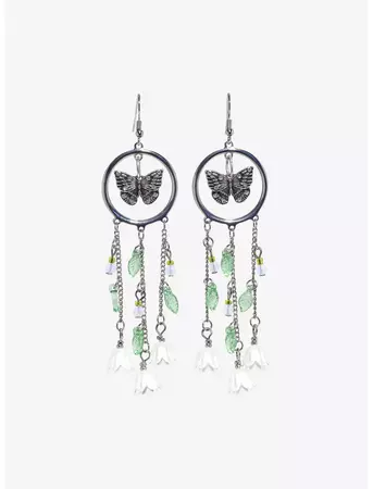 Thorn & Fable Butterfly Flower Drop Earrings | Hot Topic