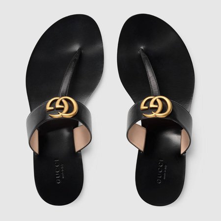 Leather thong sandal with Double G - Gucci Women's Slides & Thongs 497444A3N001000