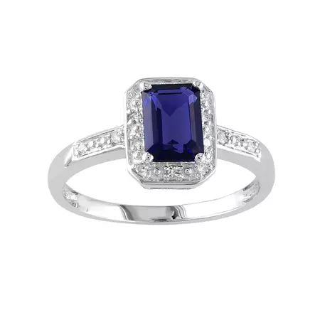 Stella Grace Sterling Silver Lab-Created Sapphire and Diamond Accent Octagonal Halo Ring