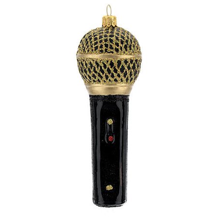 Blown glass Christmas ornament, microphone in black gold | online sales on HOLYART.co.uk