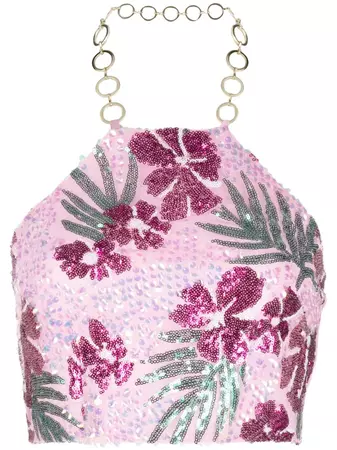 Maje sequin-design floral-print Halterneck Top - Farfetch