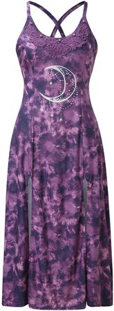 iCJJL Women's Gothic Sun Moon Print Slit Dress Summer Retro Dyed Renaissance Clothing Non-Slip Dress (Black, s) at Amazon Women’s Clothing store