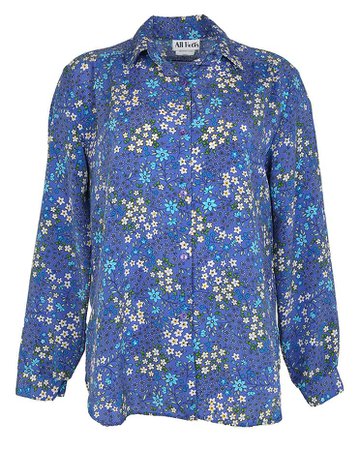 90s Blue Floral Blouse - S | Rokit Vintage Clothing