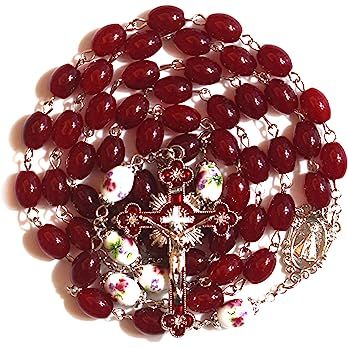 Amazon.com: GeekTenet Rosary Beads Chaplet Olive shape Red Artificial Crystal Glass Rosery Cross Catholic gifts : Home & Kitchen