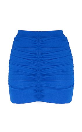 Bright Blue Scuba Crepe Ruched Seam Mini Skirt | PrettyLittleThing USA