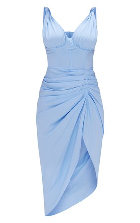 Baby Blue Knot Strap Corset Gathered Skirt Dress | PrettyLittleThing USA