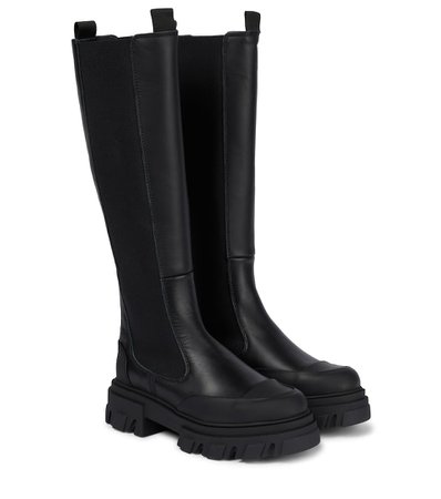 GANNI - Leather knee-high boots | Mytheresa