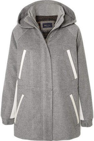 Hooded Leather-trimmed Cashmere Parka - Light gray