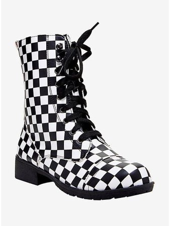 Black and white checkered combat boots