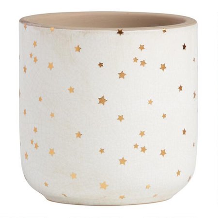 Small Ivory and Gold Star Crackled Planter | World Market