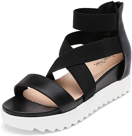 Amazon.com | DREAM PAIRS Women's Black Platform Wedge Sandals Open Toe Elastic Crisscross Ankle Strap Casual Flatform Summer Sandals Size 10 M US Charlie-2 | Platforms & Wedges