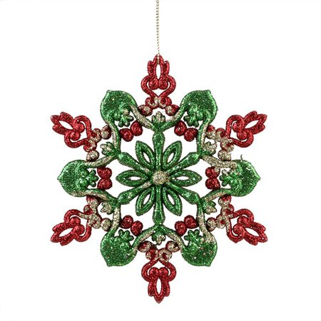 6" Red, Green & Gold Glitter Snowflake Christmas Ornament | Christmas Central