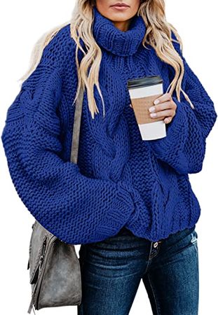 Dokotoo Womens 2022 Winter Fall Solid Turtleneck High Neck Balloon Long Sleeve Sweaters Pullover Outerwear at Amazon Women’s Clothing store