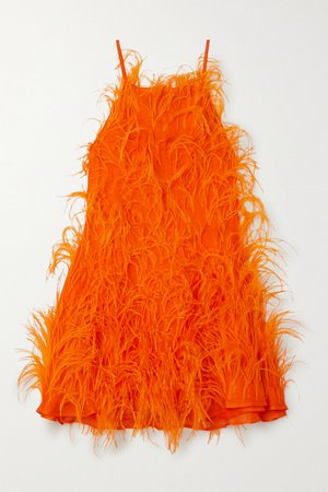 Orange Shannon feather-embellished silk-chiffon mini dress | Cult Gaia | NET-A-PORTER