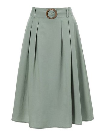 High-waisted skirt with side zip, sage green, green | MADELEINE Fashion