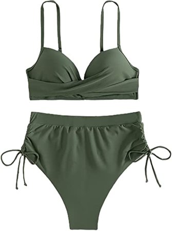 Amazon.com: SheIn Women's Twist Front Swimsuit Push Up Top Drawstring High Waist Panty Bikini Set Bathing Suit : Clothing, Shoes & Jewelry