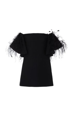Off-The-Shoulder Feathered Mini Dress by Valentino | Moda Operandi