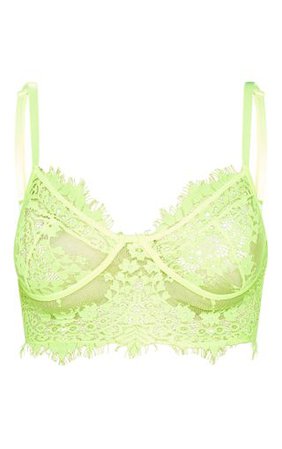 Neon Yellow Longline Lace Bralet | Tops | PrettyLittleThing
