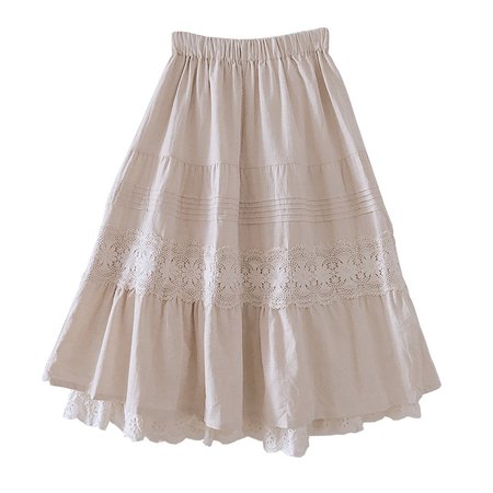 Linen Double Layered Skirt With Lace Hem– The Cottagecore