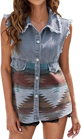 Amazon.com: Jacket with Hoodie for Women Womens Aztec Denim Jacket Sleeveless Tank Top Utility Suit Jackets for Women : Clothing, Shoes & Jewelry