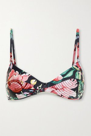 Bellitude Floral-print Bikini Top - Navy