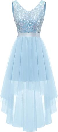 Amazon.com: Dressystar Womens Summer Sequin Cocktail Dress Sleeveless Bridesmaid Wedding Guest V Neck Tulle Prom Gown Dress SQ36 Blue M : Clothing, Shoes & Jewelry