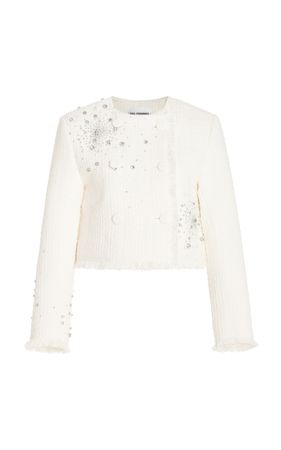 Exclusive Crystal-Embellished Cotton Tweed Cropped Jacket By Des Phemmes | Moda Operandi