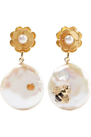 Of Rare Origin | Bee gold vermeil, pearl and sapphire earrings | NET-A-PORTER.COM