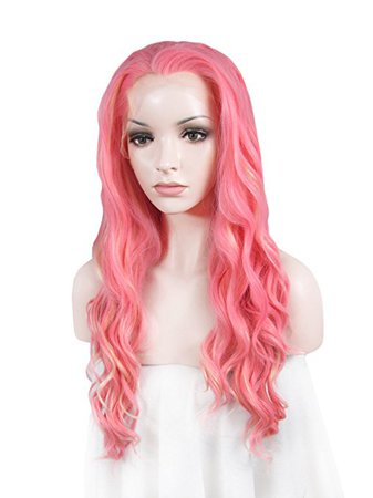 Imstyle Sweet Girl Synthetic Wig Long Wavy Lolita Pink Mix Blonde 2 Tone Fashion Lace Front Wig