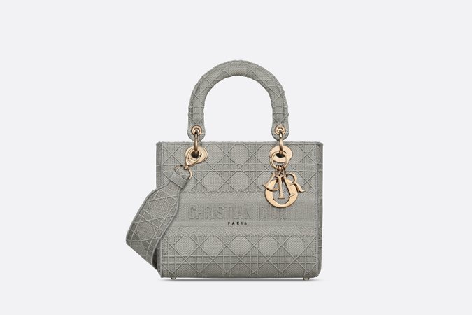 Medium Lady D-Lite Bag Gray Cannage Embroidery | DIOR