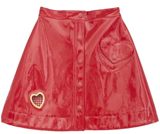 red latex skirt