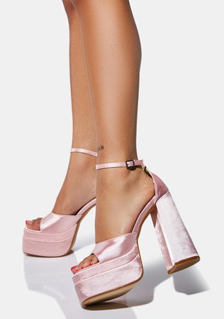 Platform Heels With Ankle Buckle Closures - Pink | Dolls Kill