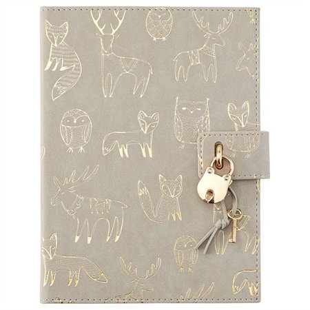 LOCKED DIARY LARGE WOODLAND CREATURES GREY by Indigo Paper | Hardcover Journals Gifts | www.chapters.indigo.ca