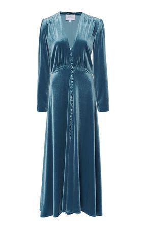 Velvet V-Neck Midi Dress by Luisa Beccaria | Moda Operandi