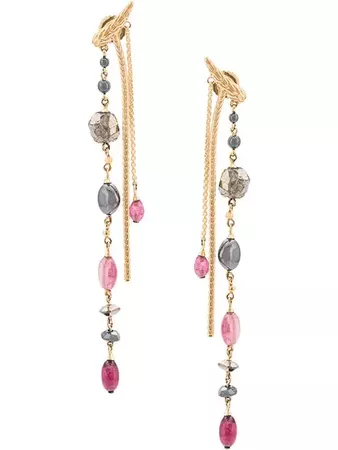 John Hardy Adwoa Aboah 18kt Yellow Gold, Hematite, Rubellite, Stone And Pink Tourmaline Chain Earrings $2,600 - Buy Online AW18 - Quick Shipping, Price