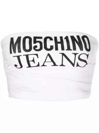 MOSCHINO JEANS logo-print Draped Cropped Top - Farfetch
