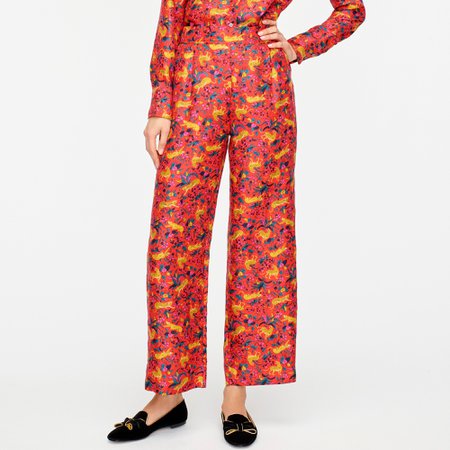 J.Crew: Collection Silk Twill Pull-on Pant In Jungle Cat Floral Print