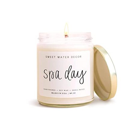Amazon.com: Sweet Water Decor Spa Day Candle | Sea Salt, Jasmine, and Wood Relaxing Scented Soy Wax Candle for Home | 9oz Clear Glass Jar, 40 Hour Burn Time, Made in the USA: Handmade